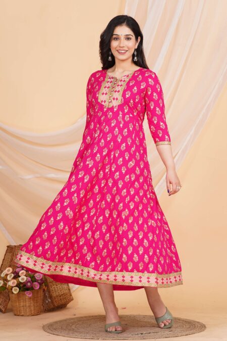 Women's Rayon Printed Anarkali Short Kurti Gown